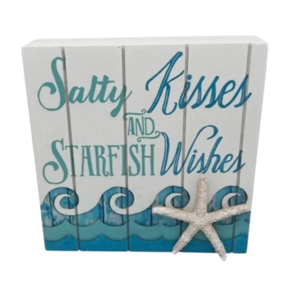 🔥 Salty Kisses and Starfish Wishes Wooden Sign Coastal Beach Decor NEW
